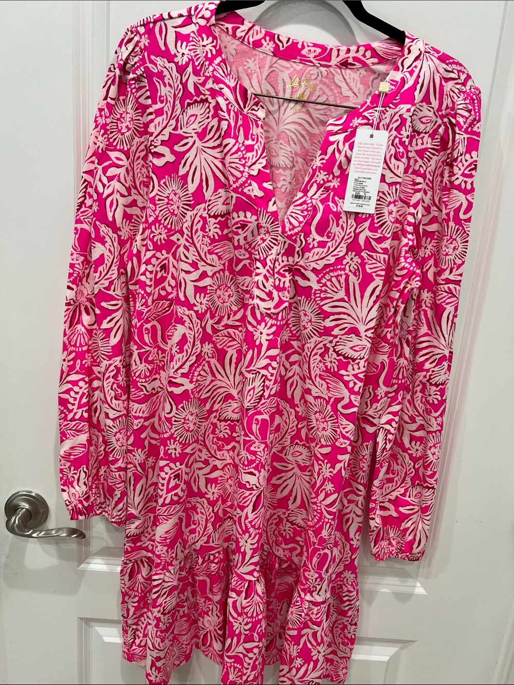 Lilly Pulitzer Pink and White Floral Long-Sleeve Dress